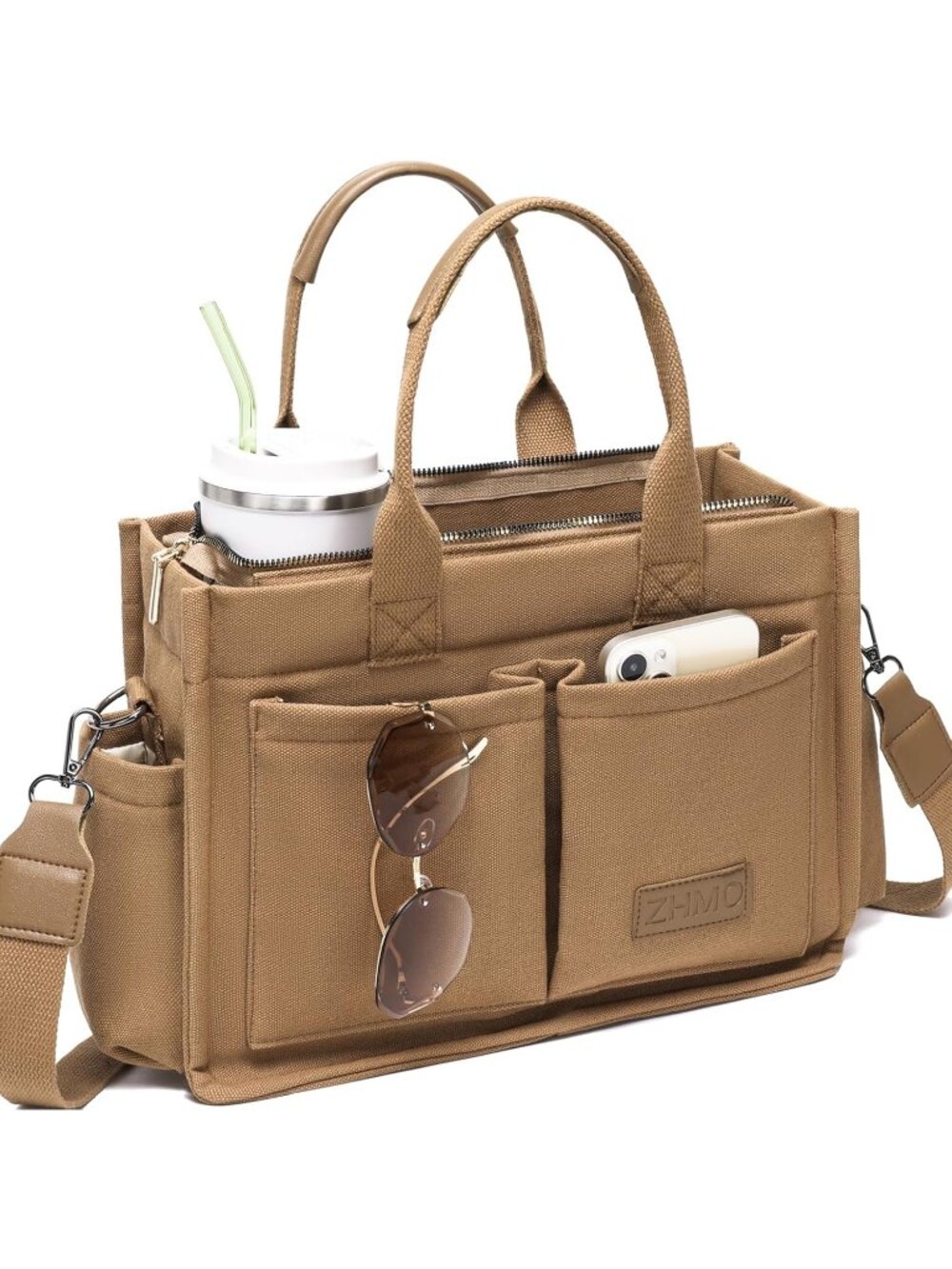 Women's Brown With Compartments Cross Body Laptop Bags Work Handbags Purse